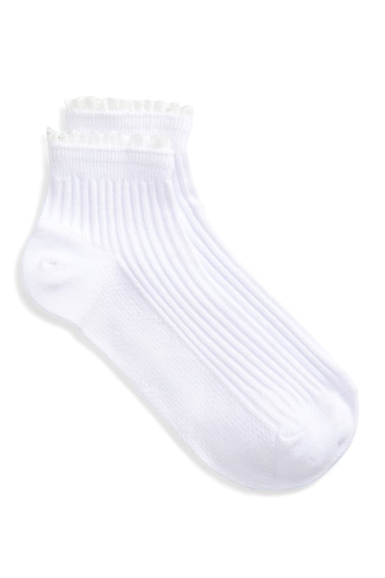 Lace Trim Cotton Blend Rib Quarter Socks, Alternate, color, WHITE