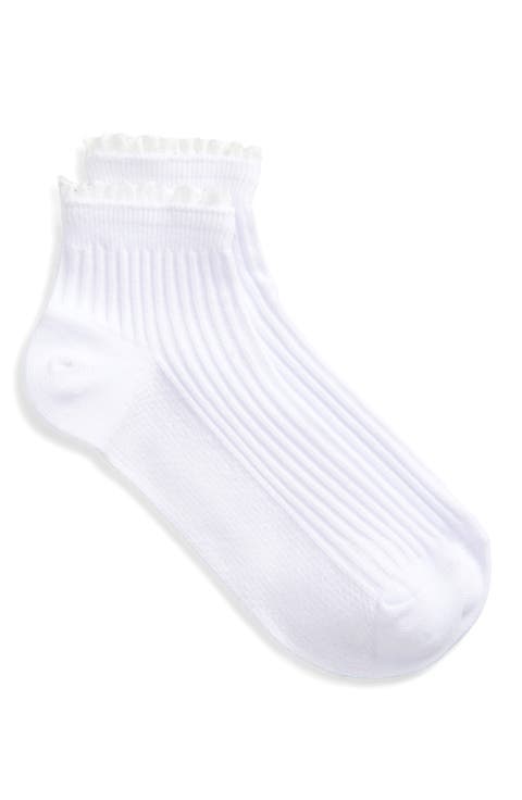 Lace Trim Cotton Blend Rib Quarter Socks