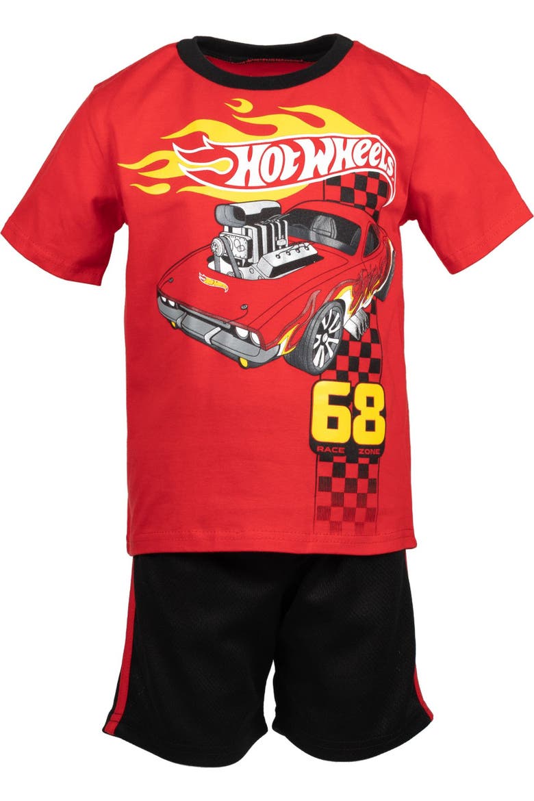 T-shirt And Mesh Shorts Set, Alternate, color, Hot Wheels Red