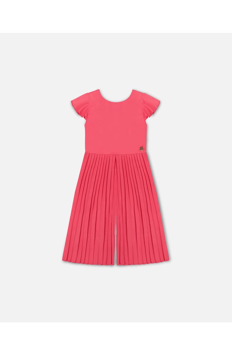 Deux par Deux Little Girl's Bi-Material Pleated Wide Leg Jumpsuit Candy Pink, Main, color, 