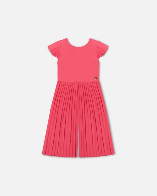 Deux Par Deux Girl's Bi-material Pleated Wide Leg Jumpsuit Candy Pink In Candy Pink