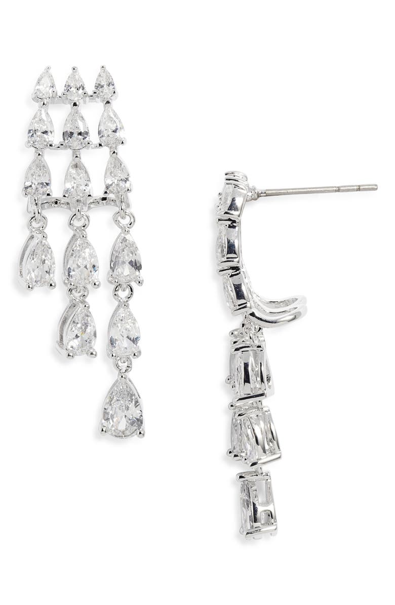 Nordstrom Cubic Zirconia Cascading Pear Chandelier Earrings, Main, color, Clear- Silver