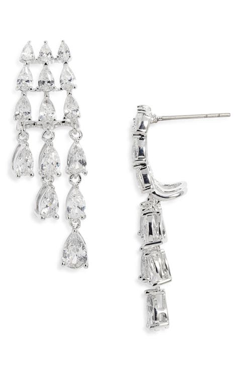 Cubic Zirconia Cascading Pear Chandelier Earrings