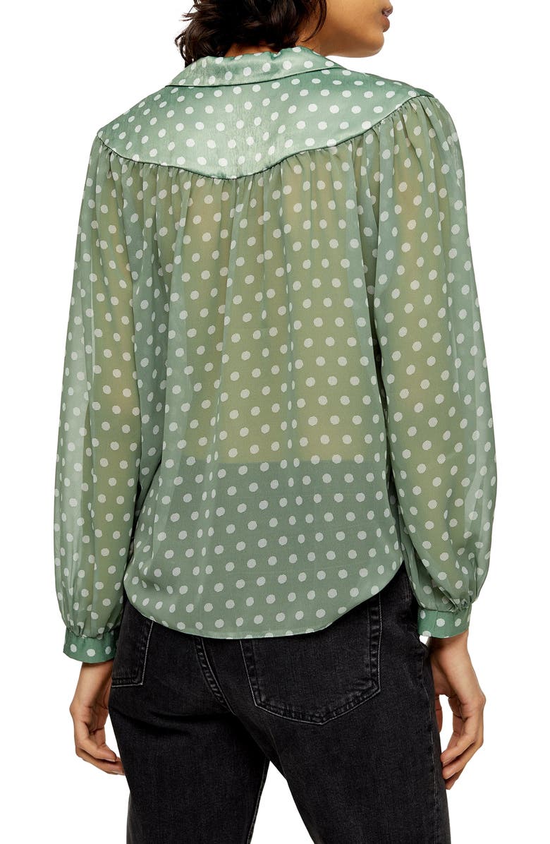 Topshop Dot Sheer Balloon Sleeve Blouse, Alternate, color,