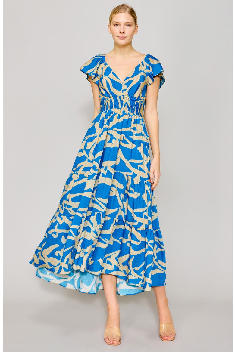 Printed Smocked Waist Maxi Sundress, Alternate, color, BLUE IVORY