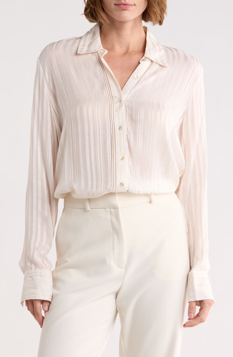 T Tahari Sheer Stripe Pintuck Button-Up Shirt, Main, color, Cream