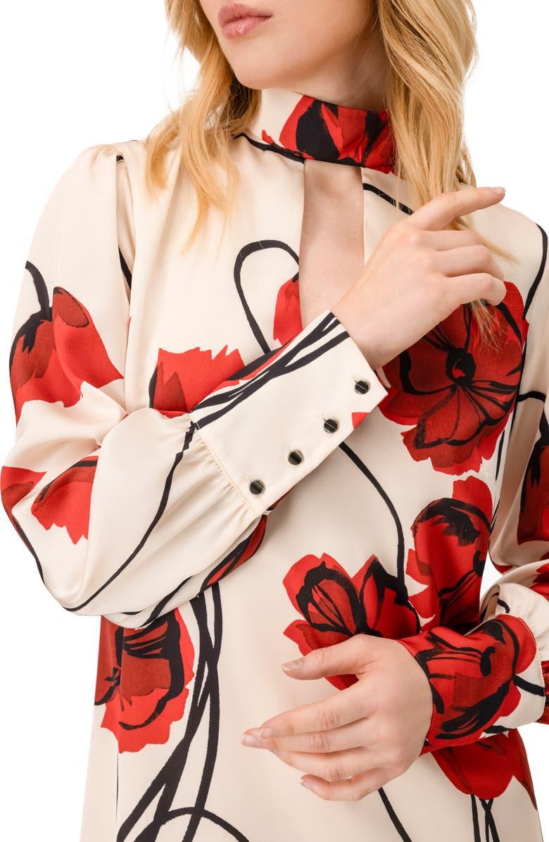 IVONNE Floral Print Mini Dress with Mock Neck, Alternate, color, Ivory-Red