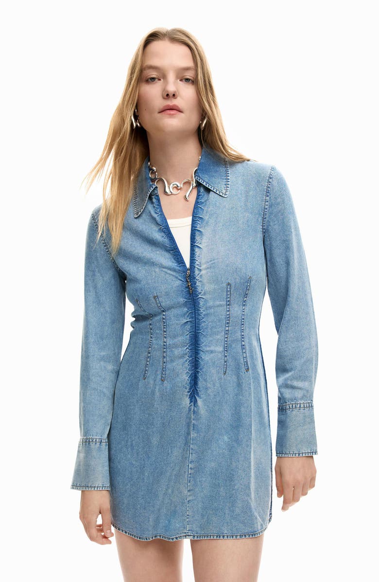 Desigual Long Sleeve Denim Shirtdress, Alternate, color, Light Blue