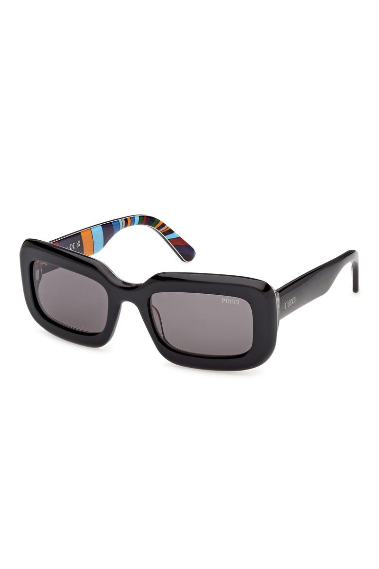52mm Rectangular Sunglasses, Alternate, color, BLACK / IRIDE PATTERN / SMOKE
