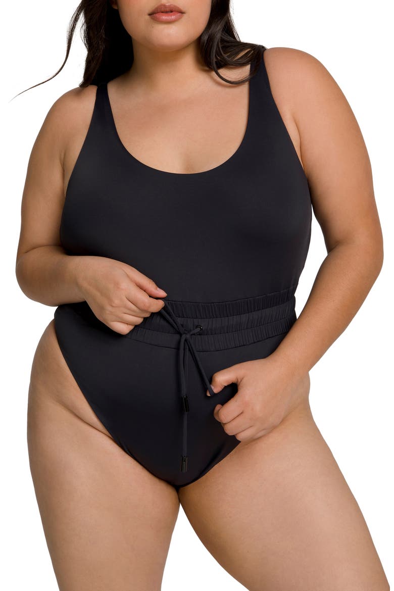 Waist Framer One-Piece Swimsuit, Alternate, color, BLACK001