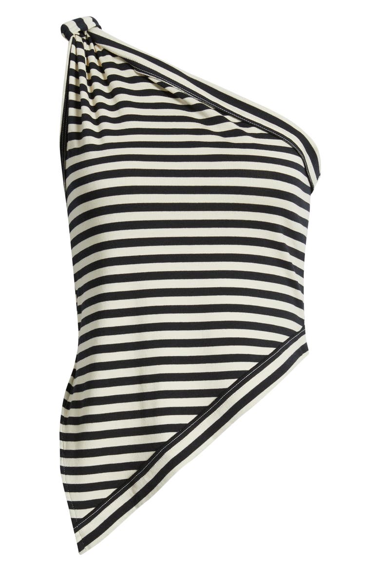 Knot My Vibe One-Shoulder Asymmetric Top, Alternate, color, BLACK COMBO