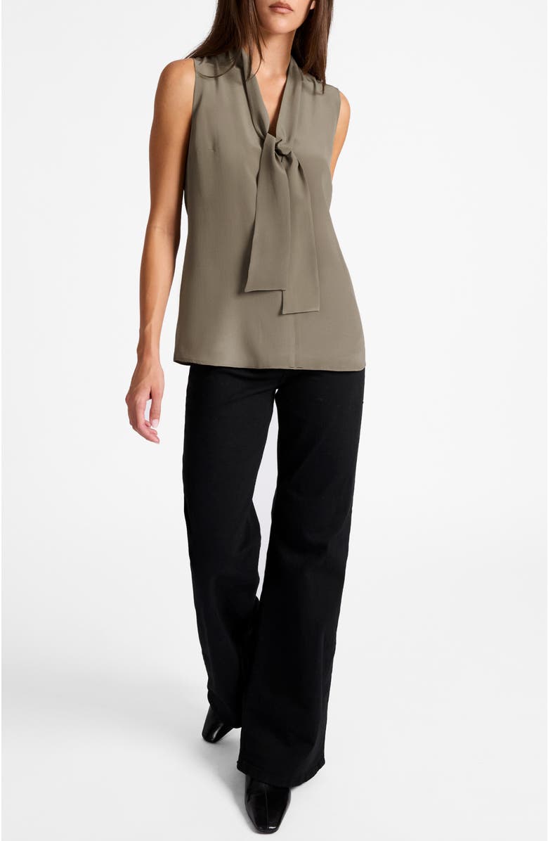 Santorelli Teca Silk Sleeveless Tie Neck Blouse, Alternate, color, Sahara