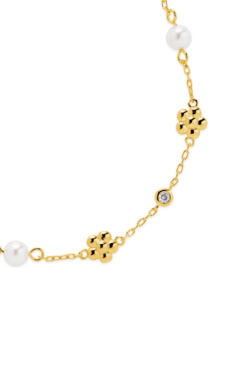 Sterling Forever June Floral Imitation Pearl Anklet, Alternate, color, Gold
