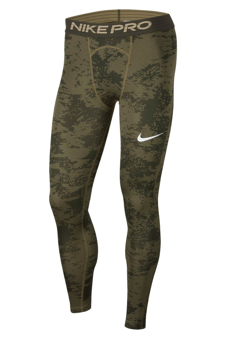 Print Dri-FIT Men's Tights, Alternate, color, MEDIUM OLIVE/ WHITE