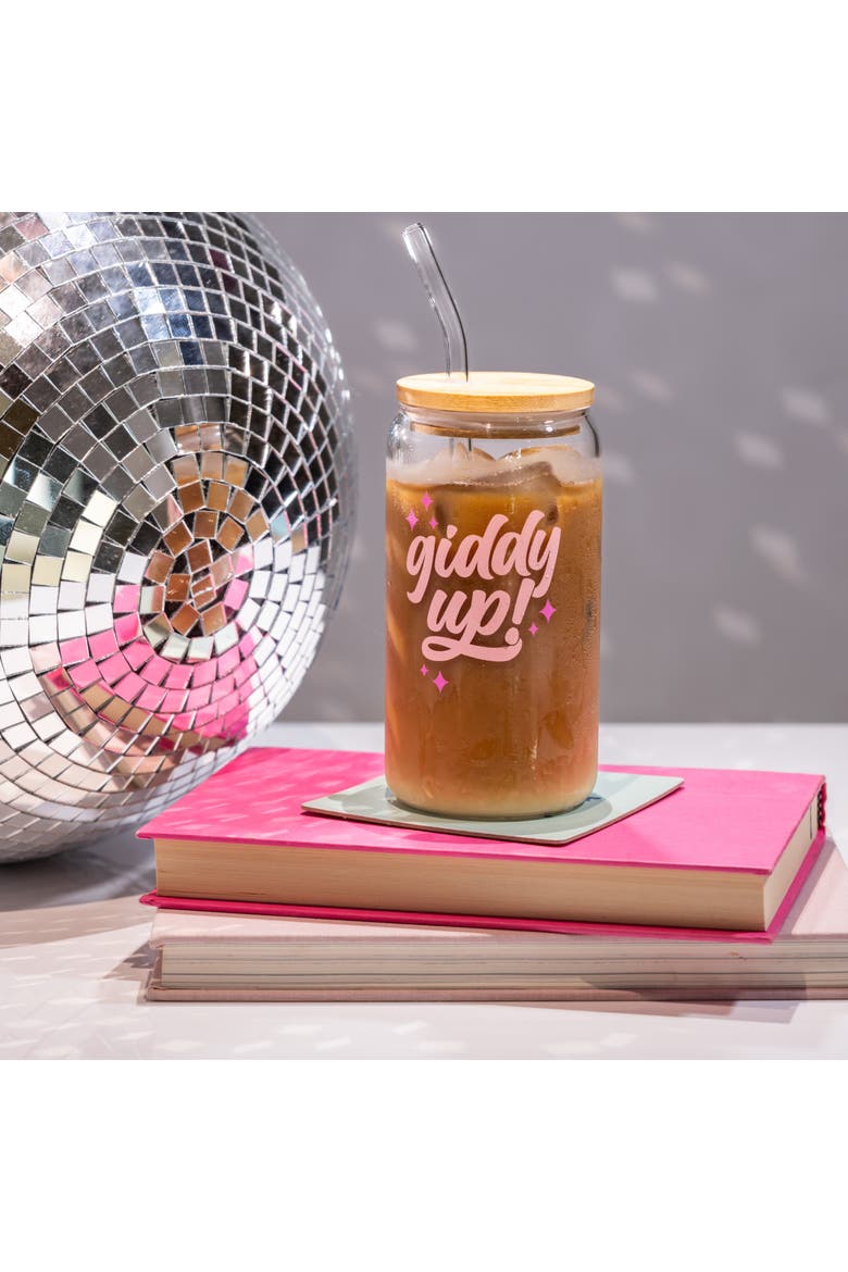 Giddy Up! Glass Cup w/ Lid and Straw Glass Clear 16 oz, Alternate, color, Clear