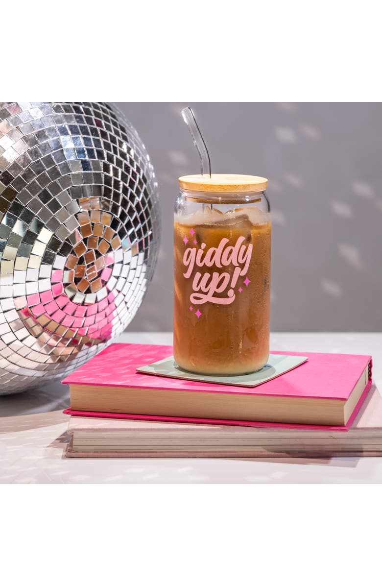 Totalee Gift Giddy Up! Glass Cup w/ Lid and Straw Glass Clear 16 oz, Alternate, color, Clear