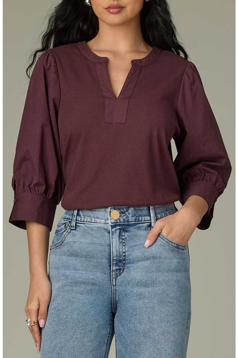 Mixed Media Puff Sleeve Top, Main, color, FIG JAM