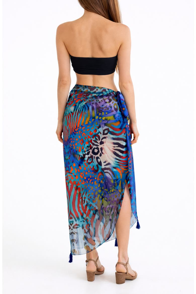 Animal Print Long Sarong, Alternate, color, BLUE