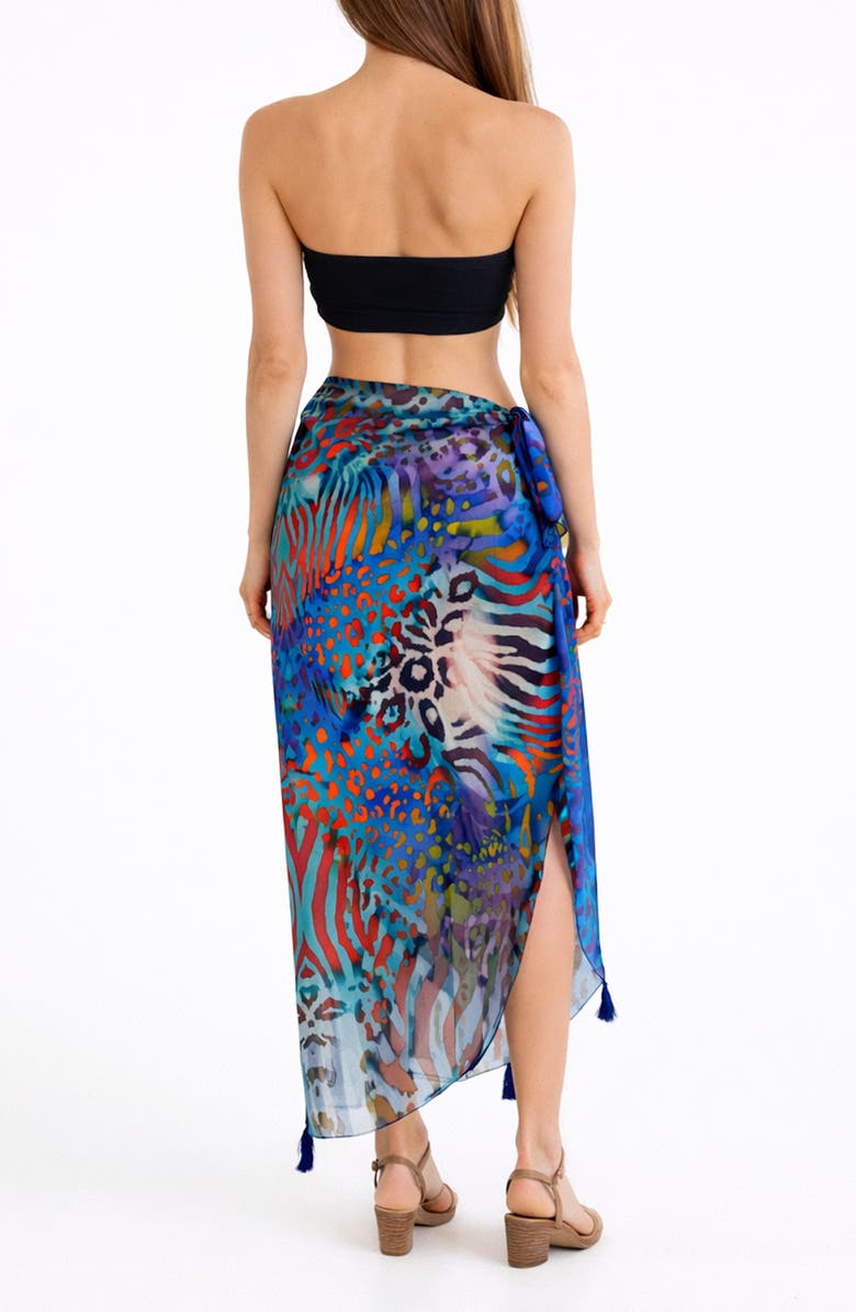 RANEES Animal Print Long Sarong, Alternate, color, Blue