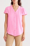 DKNY V-Neck Button-Up Top