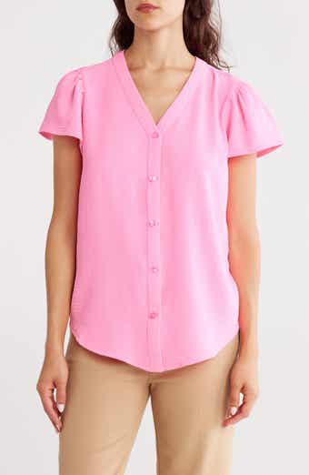 DKNY V-Neck Button-Up Top