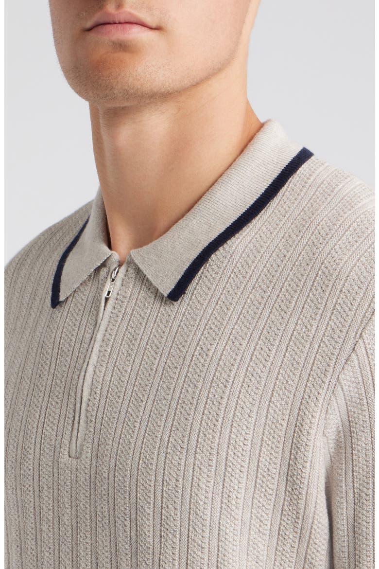 Bury Zip Polo Cotton & Cashmere Sweater, Alternate, color, NATURAL MELANGE