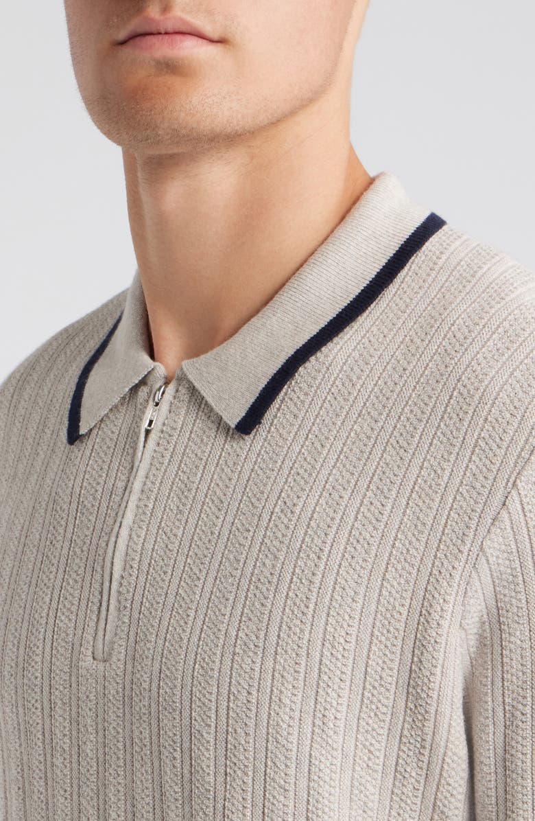 Wax London Bury Zip Polo Cotton & Cashmere Sweater, Alternate, color, Natural Melange