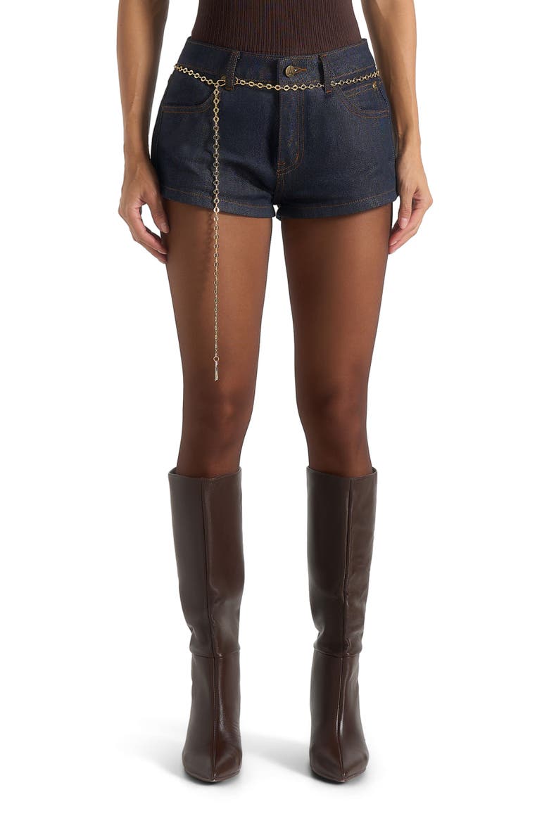 Elina Denim Mini Shorts With Chain, Main, color, Indigo
