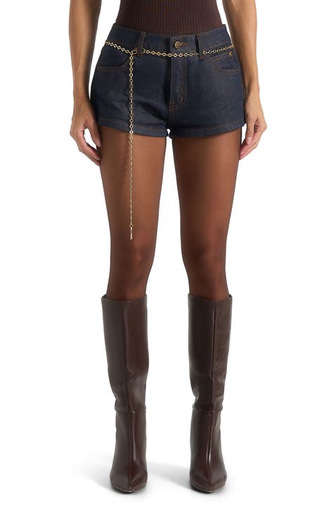 Elina Denim Mini Shorts With Chain