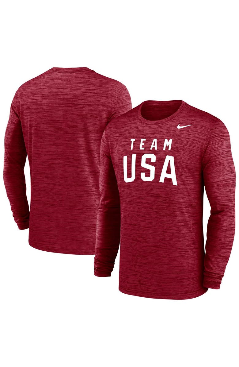 Nike Men's Nike Red Team USA Training Velocity Long Sleeve Performance T-Shirt, Main, color, Red