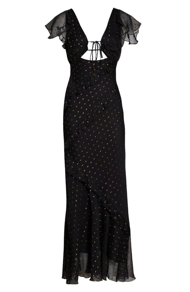 ASOS DESIGN Bias Cut Ruffle Sleeve Maxi Tea Dress, Alternate, color,