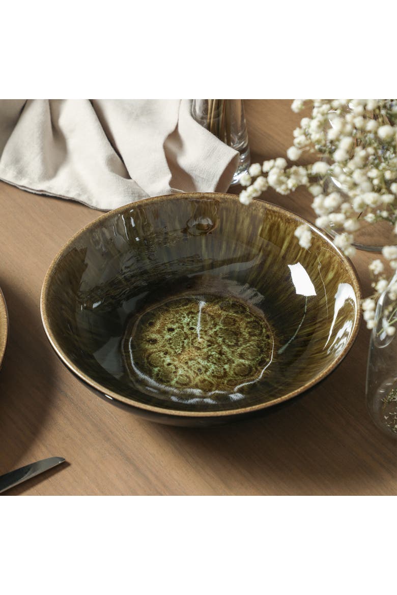 Riley 8-Piece Pasta Bowl Set Stoneware, Service for 8, Alternate, color, Black and Green