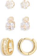 NORDSTROM RACK 3-Pack CZ Stud & Huggie Earrings Set