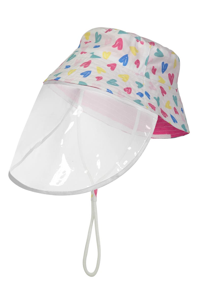 Andy & Evan Reversible Heart Print Bucket Hat with Removable Shield, Main, color,