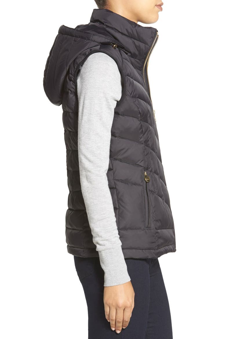 Quilted Down & Feather Fill Vest with Detachable Hood, Alternate, color, BLACK