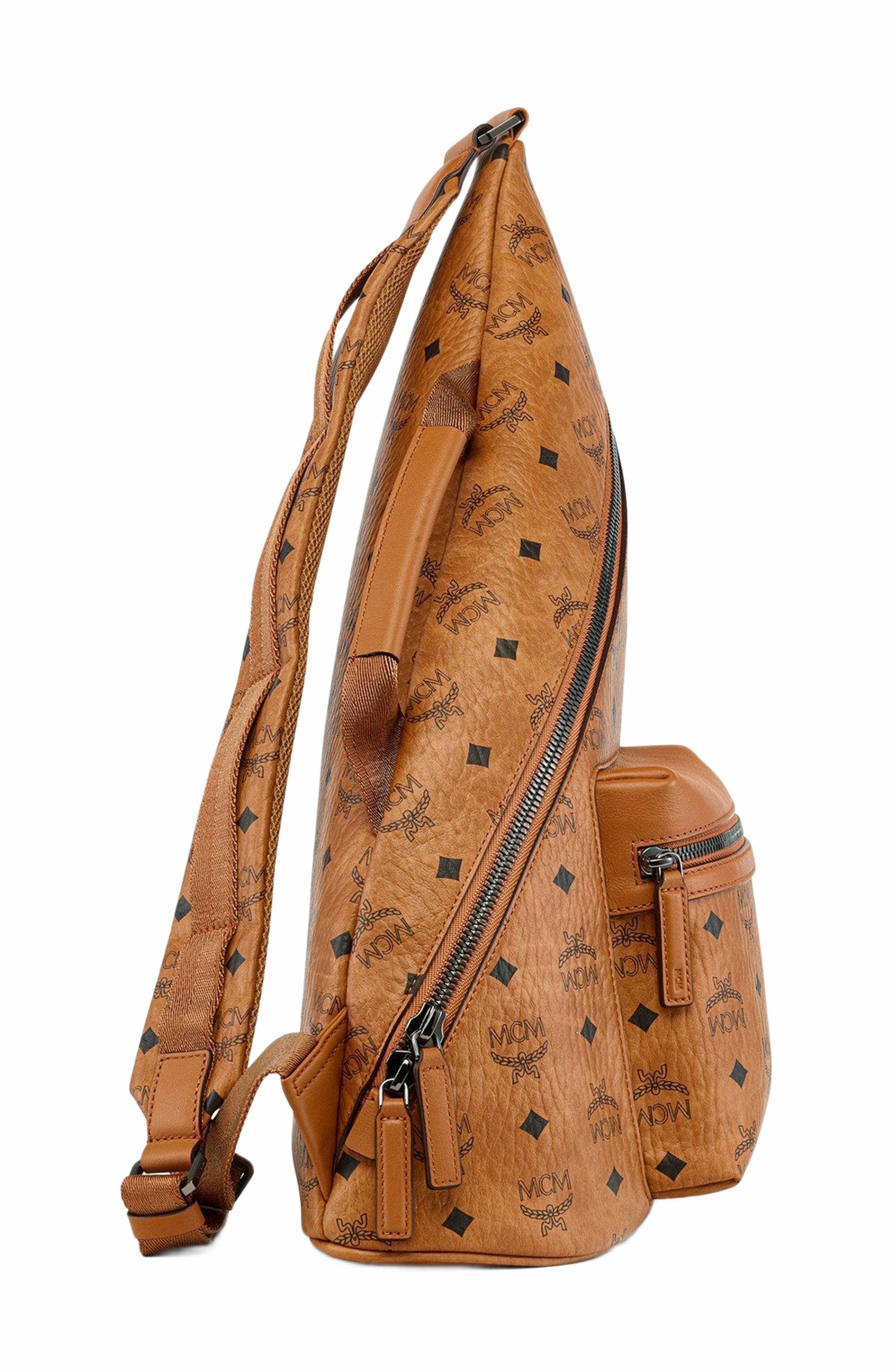 MCM Aren Sling in Visetos, Alternate, color, Cognac