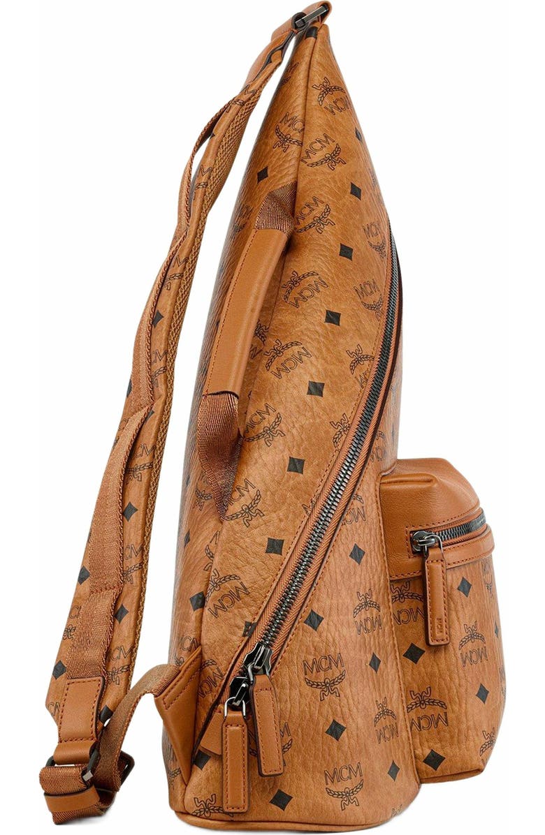 MCM Aren Sling in Visetos, Alternate, color, Cognac