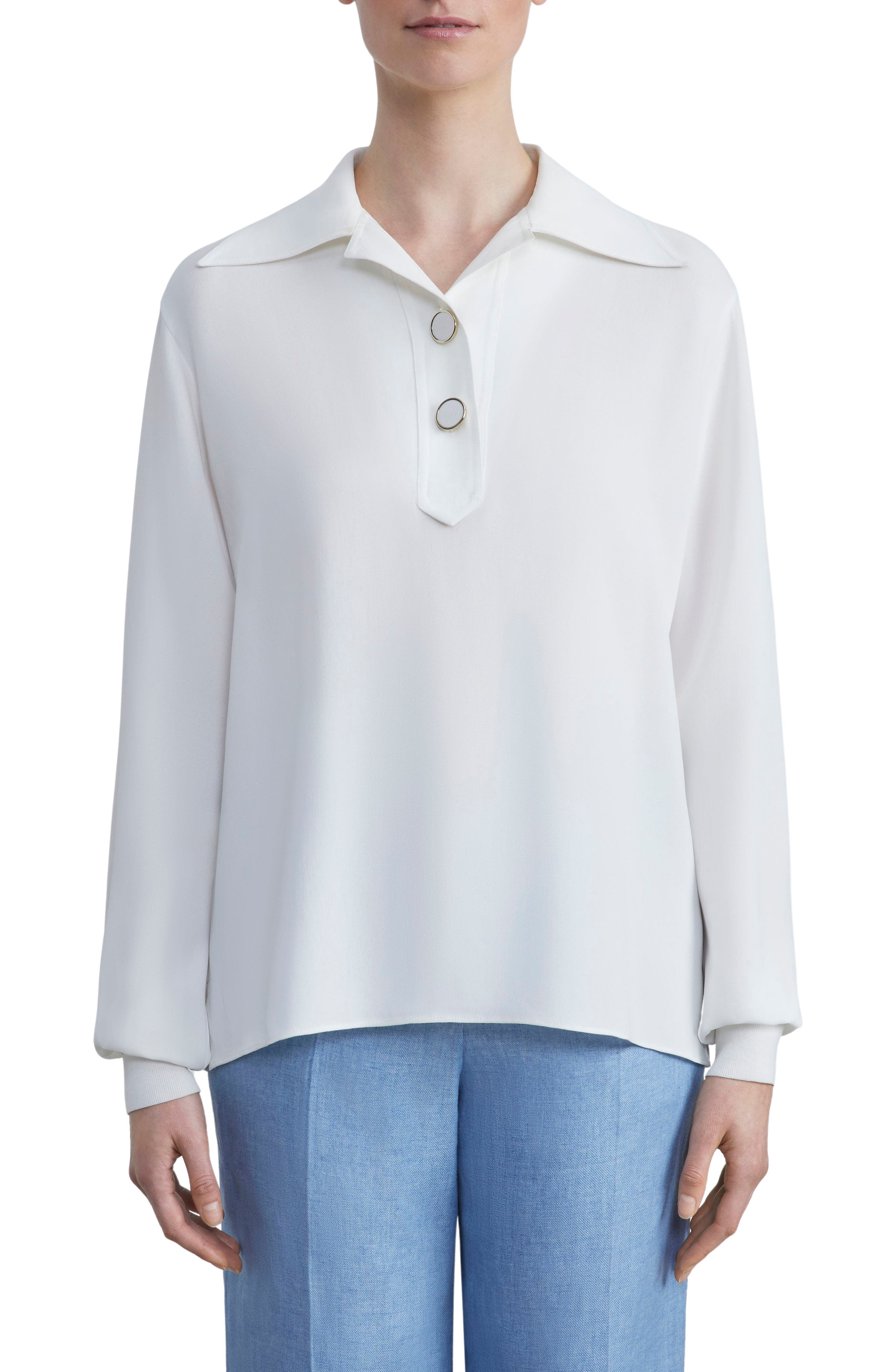 Lafayette 148 New York Crepe Polo Blouse