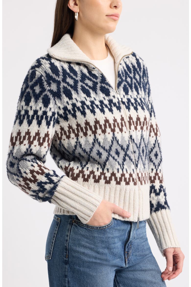Fair Isle Wool Blend Zip Cardigan, Alternate, color, OAT LIGHT- NAVY FAIRISLE