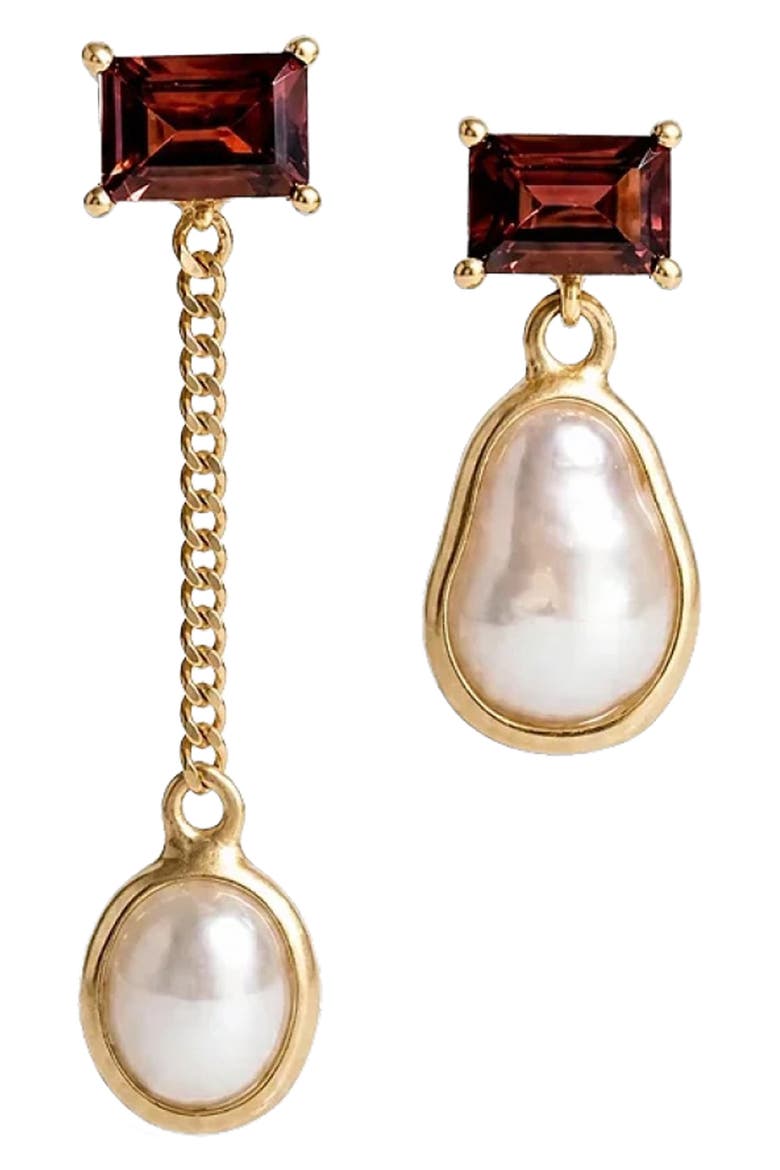 Molten Pearl Asymmetrical Drop Earrings, Main, color, METALLIC GOLD