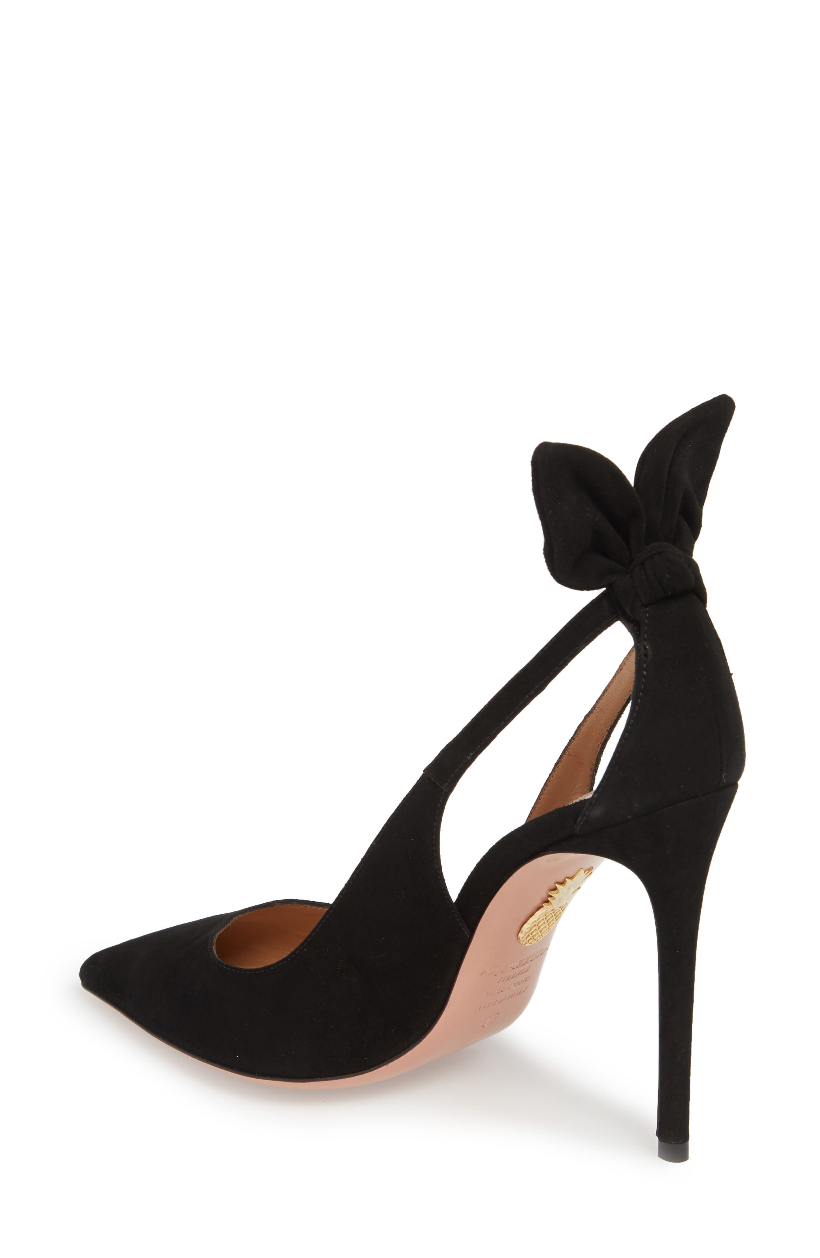 Aquazzura Bow Tie Pointed Toe Pump, Alternate, color, Black