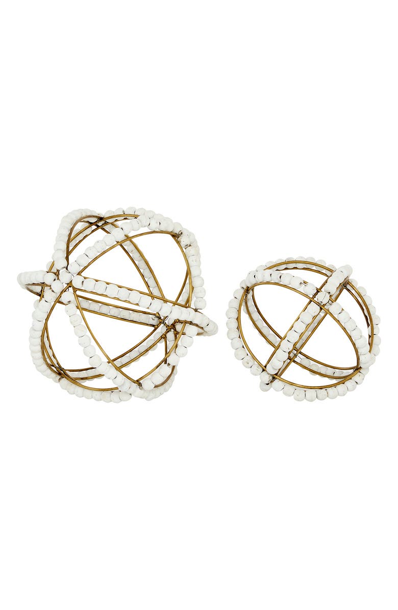 SONOMA SAGE HOME White Metal Handmade Beaded Geometric Sculpture - Set of 2, Main, color, 