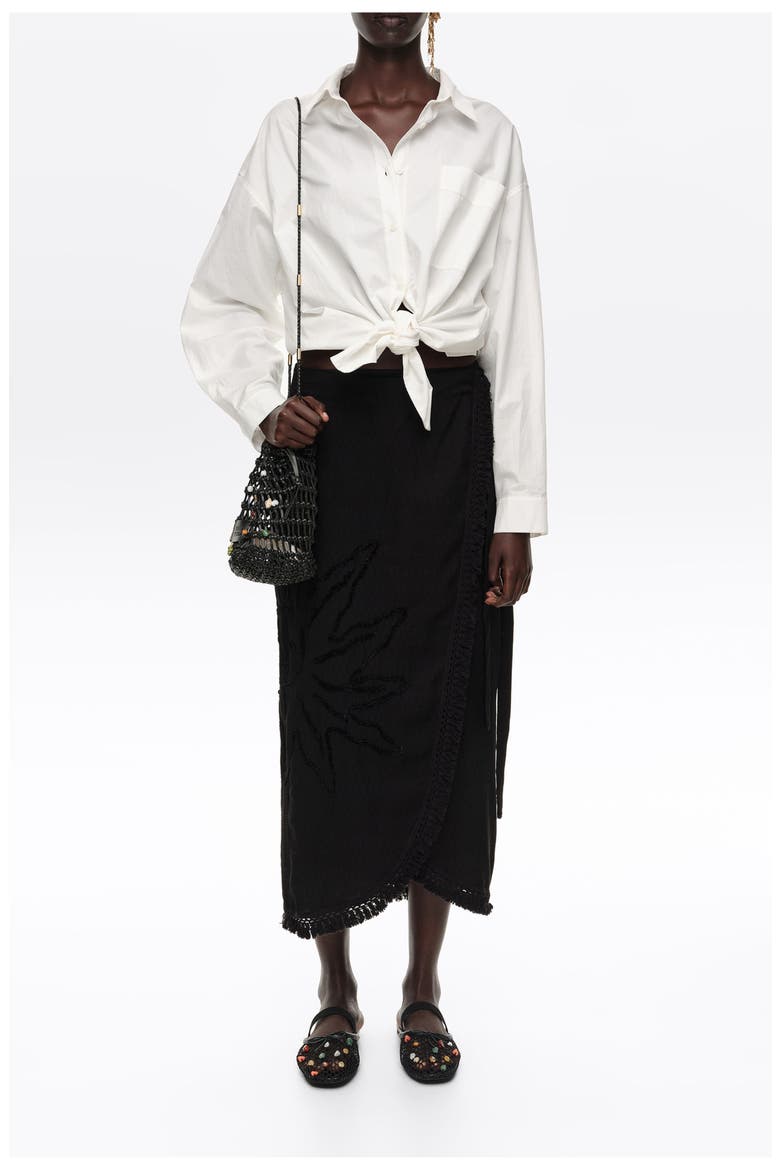 Fringed Sarong Midi Skirt, Alternate, color, BLACK