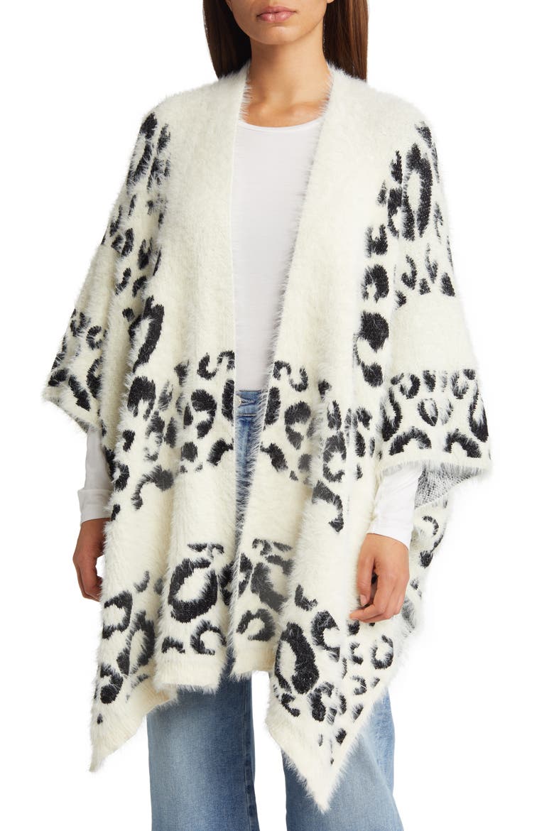 Leopard Jacquard Ruana, Main, color, CREAM