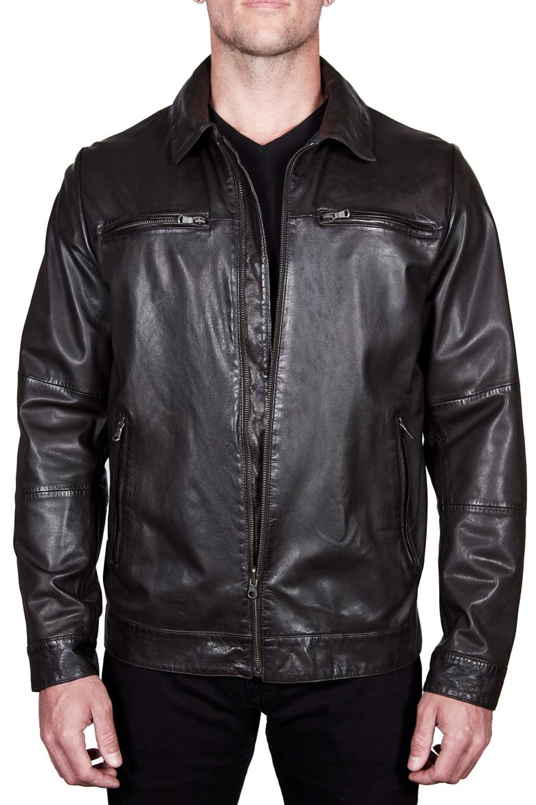 Reversible Leather Jacket, Main, color, BROWN/ NAVY