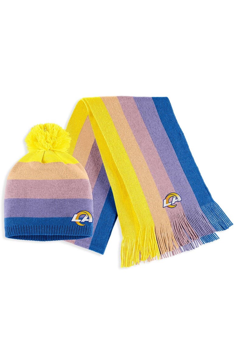 WEAR by Erin Andrews Women's WEAR by Erin Andrews Gold Los Angeles Rams Ombre Pom Knit Hat and Scarf Set, Main, color, Gold