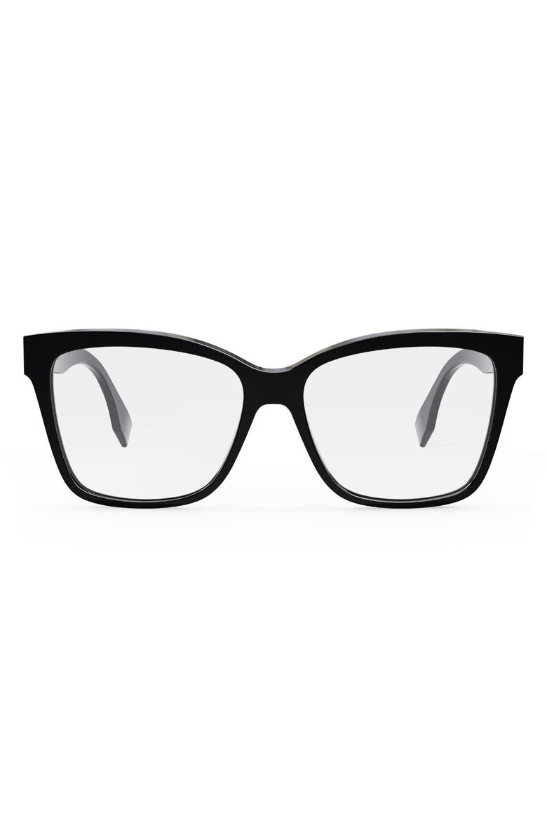 Fendi Maxi Fendi O'Lock 55mm Square Glasses, Main, color, Shiny Black