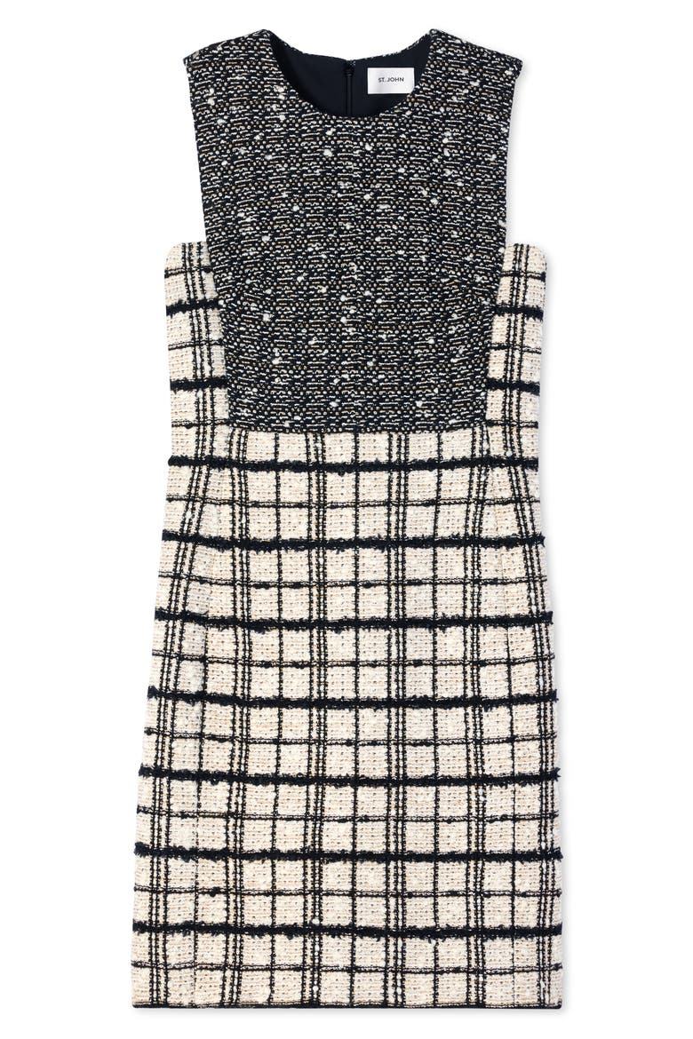Plaid Sleeveless Tweed Knit Sheath Dress, Alternate, color, ECRU/ BLACK MULTI