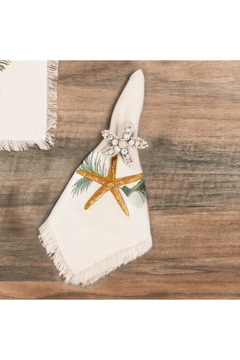 Starfish Napkin Ring Set of 4 - Wood and Metal, Alternate, color, Beige