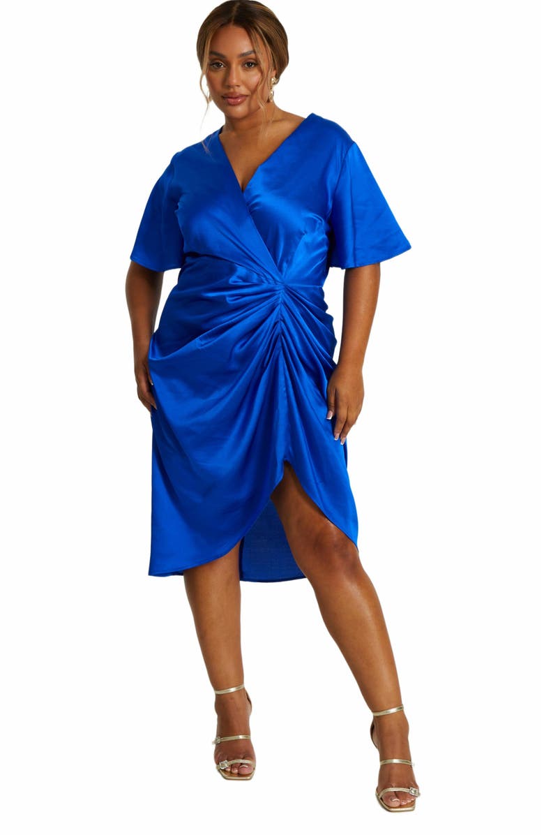 QUIZ Plus Size Satin Angel Sleeve Midi Dress, Main, color, Blue